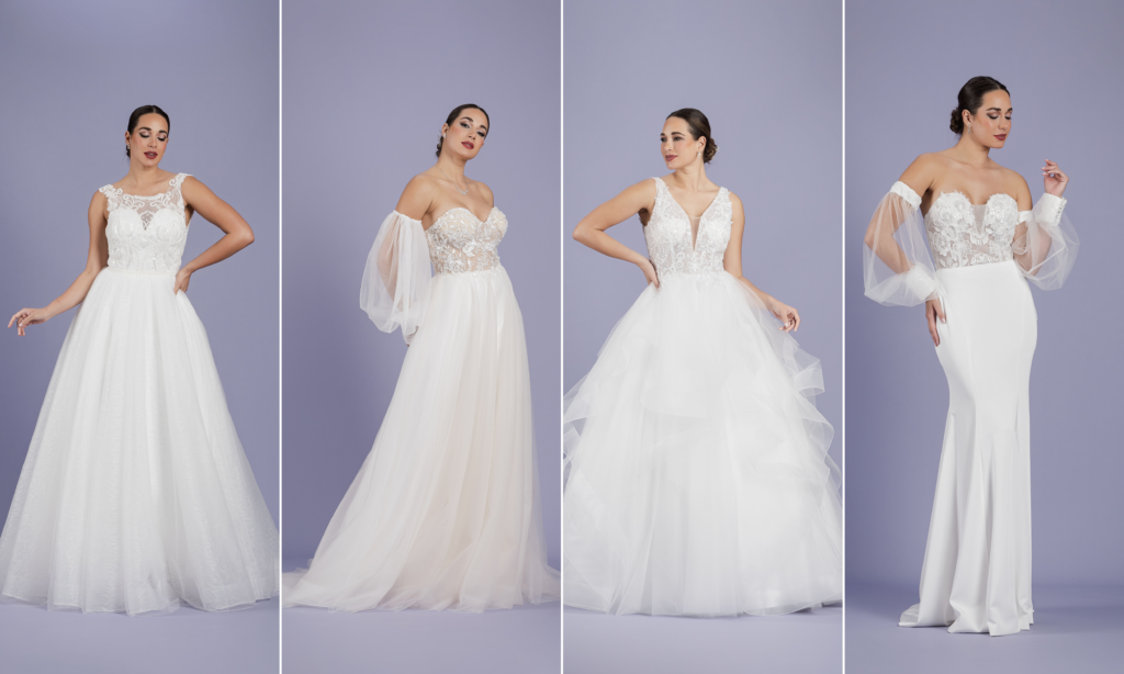 quattro modelli della collezione miamastore di abiti da sposa economici vicino napoli